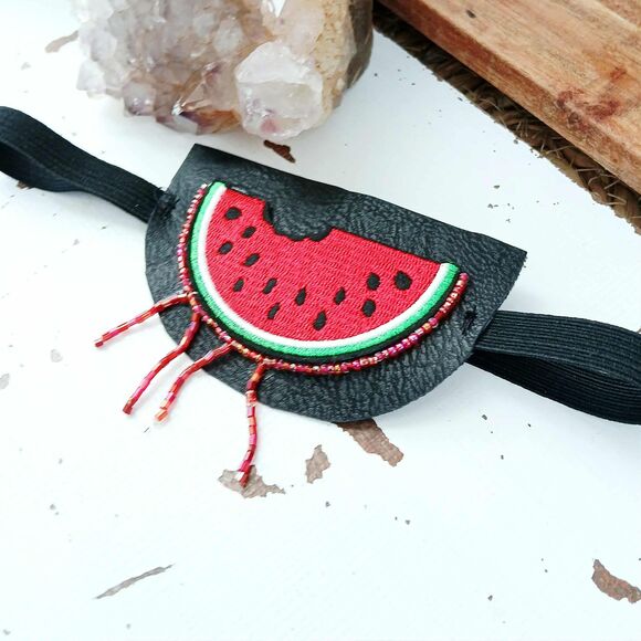Watermelon Embroidered Beaded Eye Patch, Adjustable Vision Accessory, Ocular Aid - Picture 3 of 5